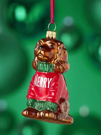 Joy To The World Cavalier King Charles Spaniel In "Merry" Sweater Glass Ornament | Thumbnail 2