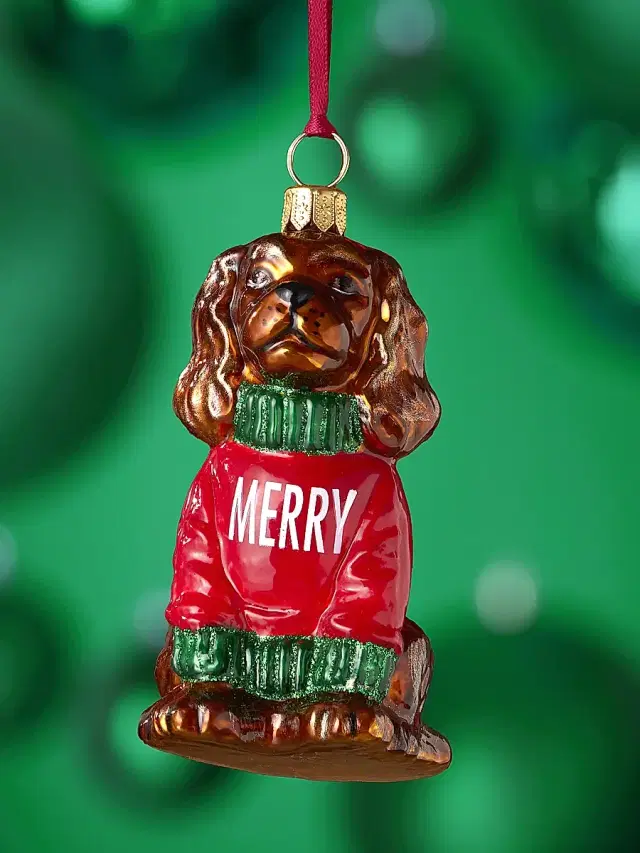 Joy To The World Cavalier King Charles Spaniel In "Merry" Sweater Glass Ornament