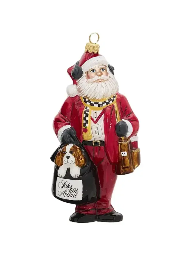 Saks Fifth Avenue Commuter Santa Glass Ornament