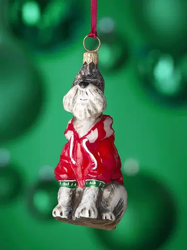 Joy To The World Custom Design Gray Schnauzer in Candy Cane Hoodie Christmas Ornament | Thumbnail 2