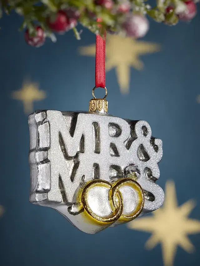Joy To The World Glass Mr. & Mrs. Wedding Ornament