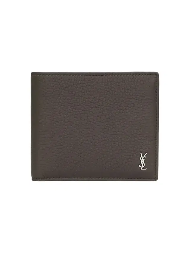 Saint Laurent Men's Tiny Cassandre East-West Wallet in Grained Leather