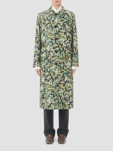 Valentino Men's Single-Breasted Coat in Cotton Drill with Papier Floral Print | Thumbnail 2 Valentino Men's Single-Breasted Coat in Cotton Drill with Papier Floral Print | Thumbnail 2