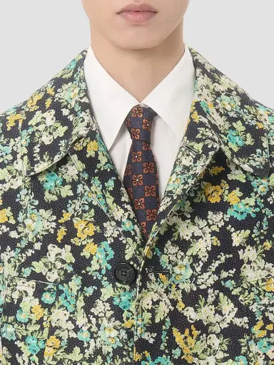 Valentino Men's Single-Breasted Coat in Cotton Drill with Papier Floral Print | Thumbnail 5 Valentino Men's Single-Breasted Coat in Cotton Drill with Papier Floral Print | Thumbnail 5