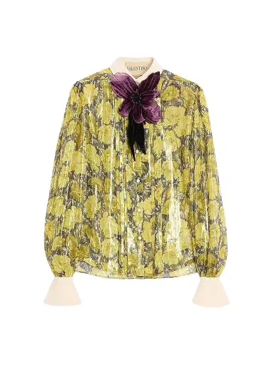 Valentino Women's Lurex Shirt with Après L'hiver Poppies Print | Thumbnail 1