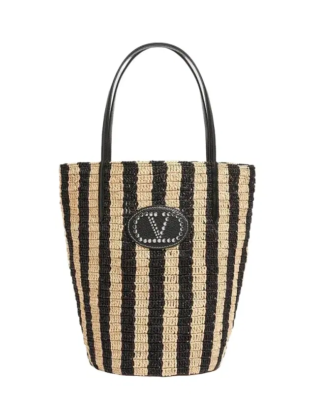 Valentino Women's Striped Raffia Shopping Bag
