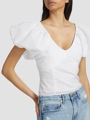 Frame Women's Puff-Sleeve Seersucker Top | Thumbnail 6