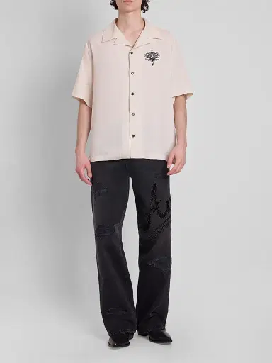 AMIRI Men's Lasso Logo-Embroidered Camp Shirt | Thumbnail 2 AMIRI Men's Lasso Logo-Embroidered Camp Shirt | Thumbnail 2