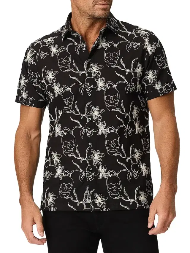 Robert Graham Men's Emden Skull-Schiffli Cotton-Blend Shirt