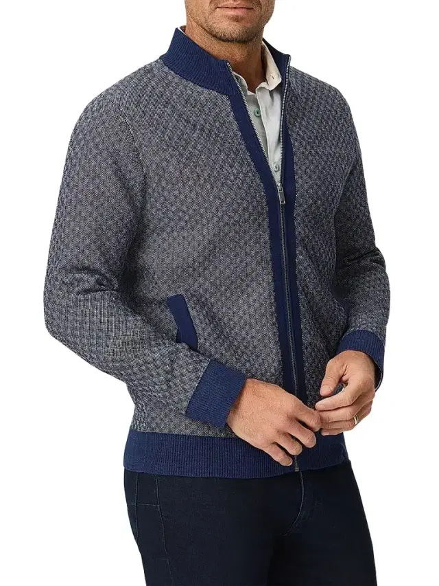 Robert Graham Men's Loreto Jacquard Zip-Front Sweater