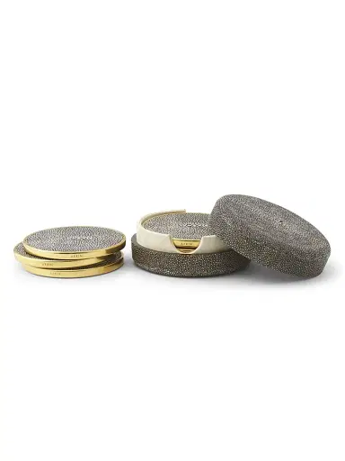 AERIN Shagreen & Brass Coaster Set/Set Of 4 | Thumbnail 2