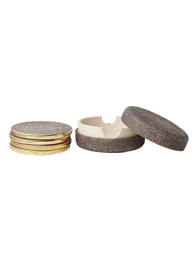 AERIN Shagreen & Brass Coaster Set/Set Of 4 | Thumbnail 1