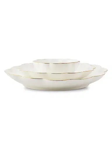 AERIN Scalloped 3-Piece 18K Yellow Goldplated & Ceramic Nestin Serving Dish Set | Thumbnail 2