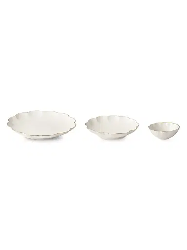 AERIN Scalloped 3-Piece 18K Yellow Goldplated & Ceramic Nestin Serving Dish Set | Thumbnail 3