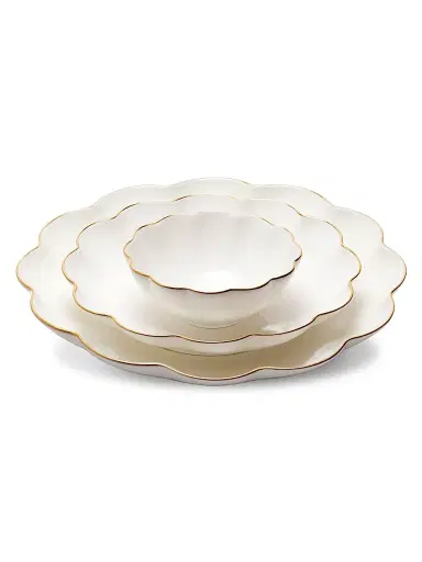 AERIN Scalloped 3-Piece 18K Yellow Goldplated & Ceramic Nestin Serving Dish Set | Thumbnail 1