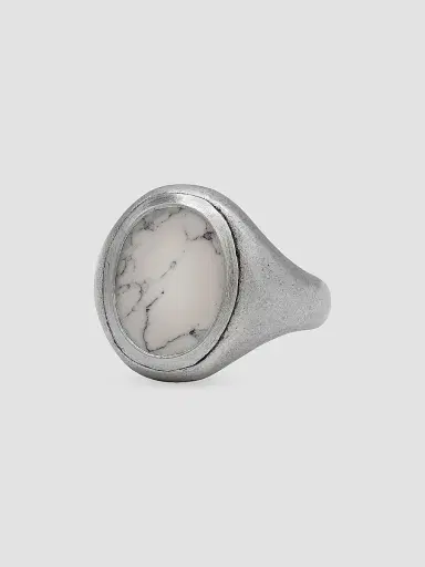 JOHN VARVATOS Men's Sterling Silver & Howlite Signet Ring | Thumbnail 2 JOHN VARVATOS Men's Sterling Silver & Howlite Signet Ring | Thumbnail 2