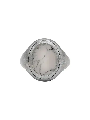 JOHN VARVATOS Men's Sterling Silver & Howlite Signet Ring | Thumbnail 1 JOHN VARVATOS Men's Sterling Silver & Howlite Signet Ring | Thumbnail 1