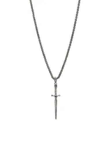 JOHN VARVATOS Men's Skulls & Daggers Sterling Silver & Black Diamond Skull Necklace | Thumbnail 1