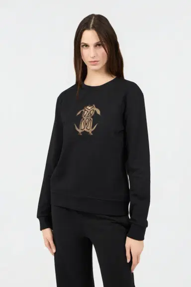 Roberto Cavalli Black Sweatshirt with Cut-Out Embroidered Logo | Thumbnail 2 Roberto Cavalli Black Sweatshirt with Cut-Out Embroidered Logo | Thumbnail 2