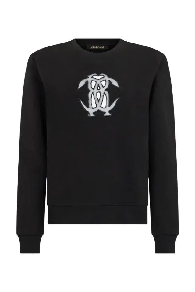 Roberto Cavalli Black Sweatshirt with Cut-Out Embroidered Logo