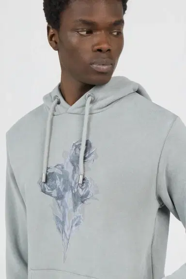Roberto Cavalli Grey Sweatshirt with Printed Roses | Thumbnail 5
