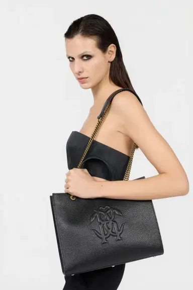 Roberto Cavalli Black Leather Monogram RC Shoulder Bag | Thumbnail 2 Roberto Cavalli Black Leather Monogram RC Shoulder Bag | Thumbnail 2