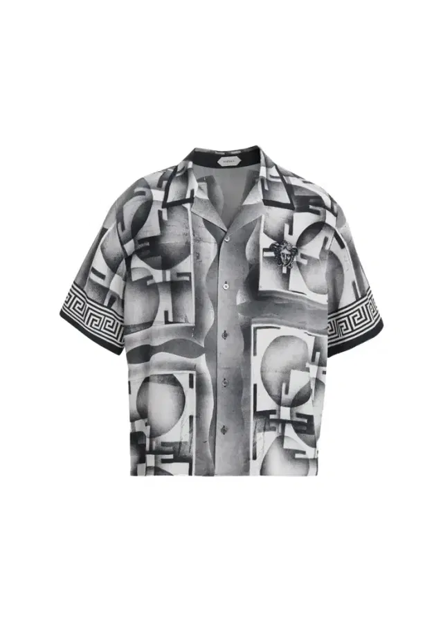 Versace Men's Silk Abstract La Greca-Trim Camp Shirt