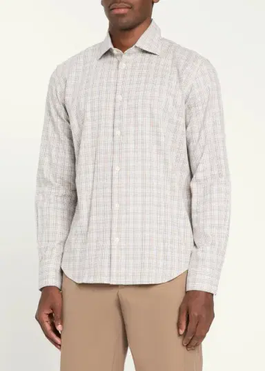 Baldassari Men's Santini Micro-Check Cotton Shirt | Thumbnail 4 Baldassari Men's Santini Micro-Check Cotton Shirt | Thumbnail 4