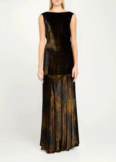 Kiton Velvet Draped Open-Back Sleeveless Gown | Thumbnail 2