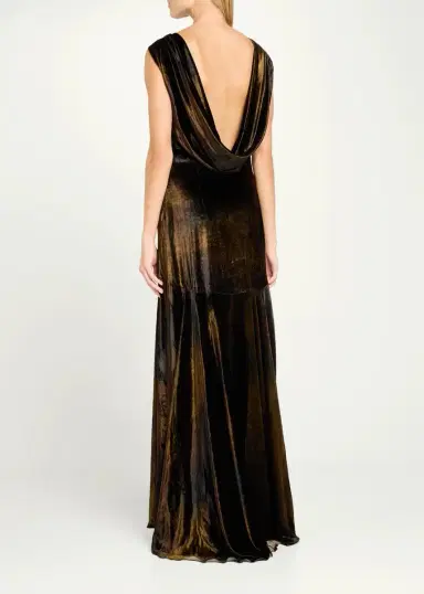 Kiton Velvet Draped Open-Back Sleeveless Gown | Thumbnail 3
