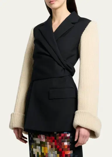Dries Van Noten Beline Knit-Sleeves Wrap Blazer Jacket | Thumbnail 4 Dries Van Noten Beline Knit-Sleeves Wrap Blazer Jacket | Thumbnail 4