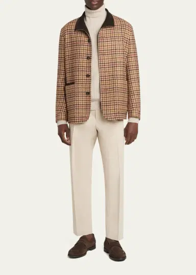 Zegna Men's Cashmere Houndstooth Shirt Jacket | Thumbnail 2