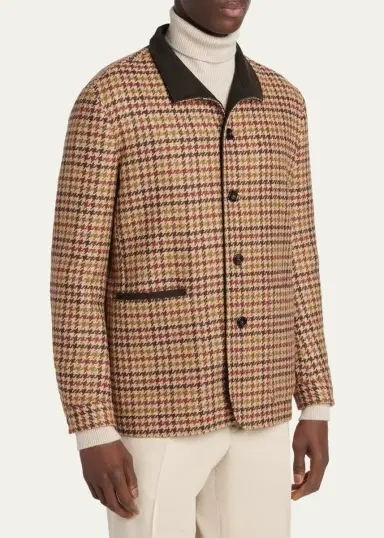 Zegna Men's Cashmere Houndstooth Shirt Jacket | Thumbnail 4