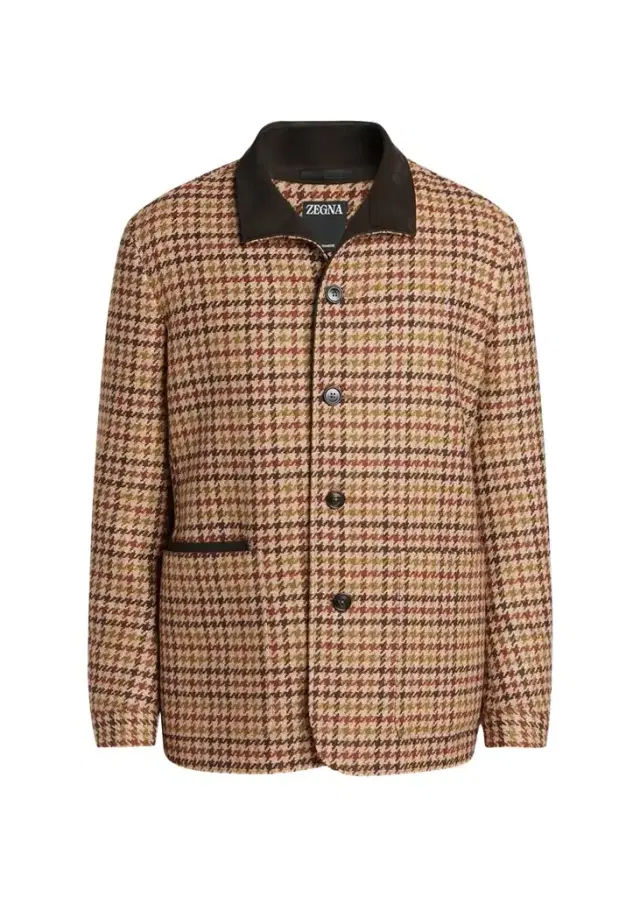 Zegna Men's Cashmere Houndstooth Shirt Jacket