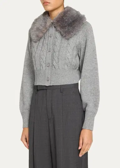 Toccin Rita Cable-Knit Cardigan with Removable Collar | Thumbnail 4