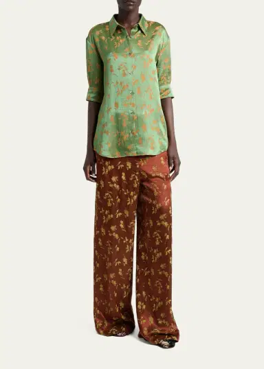 Dries Van Noten Floral Jacquard Elbow-Sleeve Button-Down Shirt | Thumbnail 2