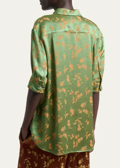 Dries Van Noten Floral Jacquard Elbow-Sleeve Button-Down Shirt | Thumbnail 3