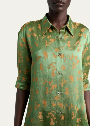 Dries Van Noten Floral Jacquard Elbow-Sleeve Button-Down Shirt | Thumbnail 5
