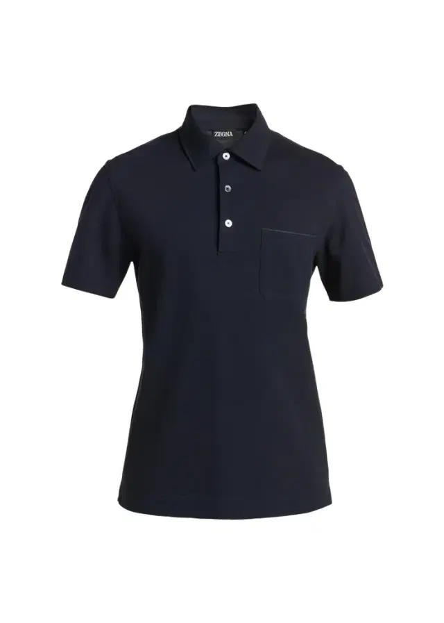 Zegna Men's Pique Polo Shirt with Leather-Trim Pocket