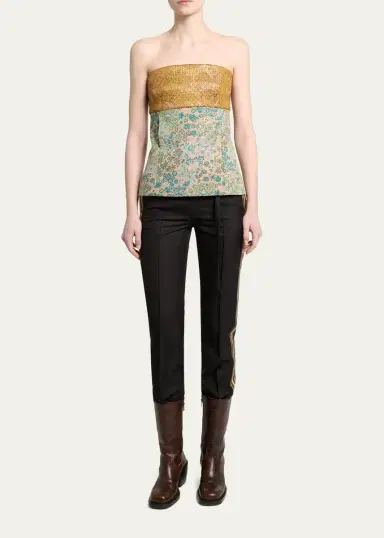 Dries Van Noten Metallic Floral Jacquard Strapless Top | Thumbnail 2