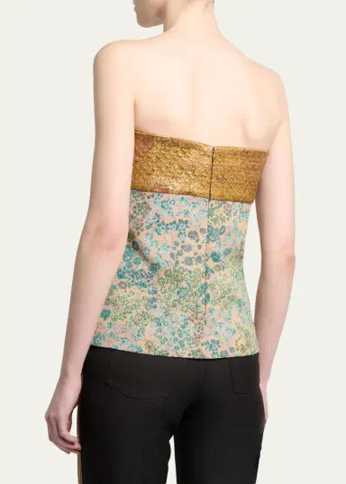 Dries Van Noten Metallic Floral Jacquard Strapless Top | Thumbnail 3