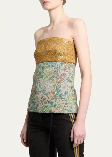 Dries Van Noten Metallic Floral Jacquard Strapless Top | Thumbnail 4