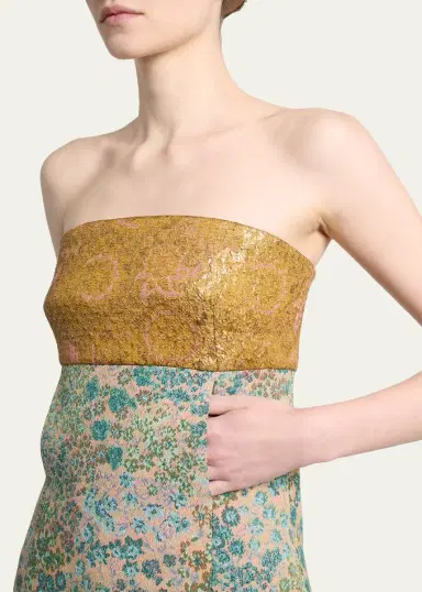 Dries Van Noten Metallic Floral Jacquard Strapless Top | Thumbnail 5