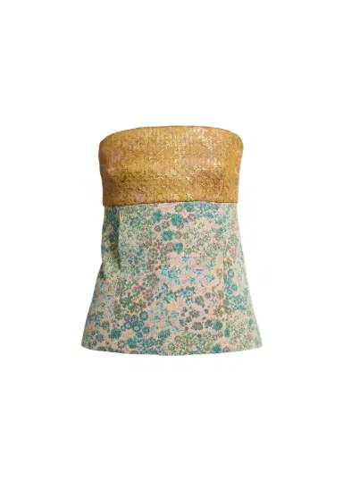 Dries Van Noten Metallic Floral Jacquard Strapless Top | Thumbnail 1
