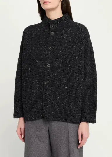 Eskandar 3/4 Width High Neck Cardigan - Mid Length | Thumbnail 4