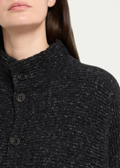 Eskandar 3/4 Width High Neck Cardigan - Mid Length | Thumbnail 5