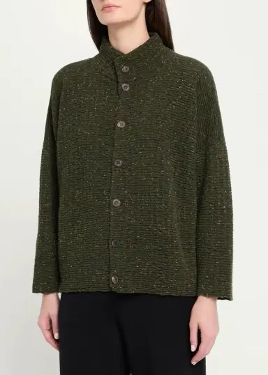 Eskandar 3/4 Width High Neck Cardigan - Mid Length | Thumbnail 9