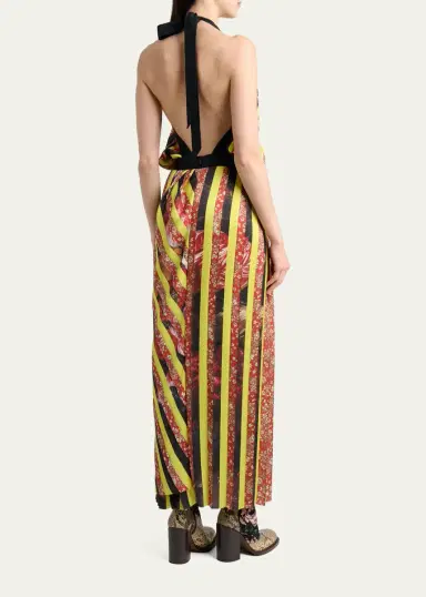 Dries Van Noten Darnot Mixed Print Pleated Halter Maxi Dress | Thumbnail 3