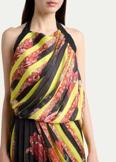 Dries Van Noten Darnot Mixed Print Pleated Halter Maxi Dress | Thumbnail 5