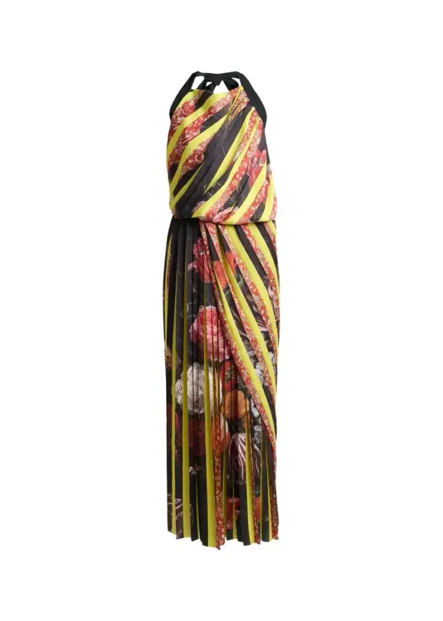 Dries Van Noten Darnot Mixed Print Pleated Halter Maxi Dress